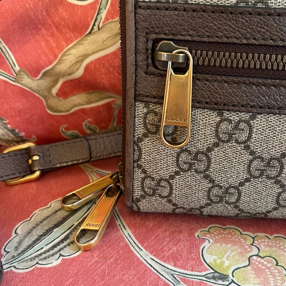 Gucci Ophidia Double Zip Crossbody Bag GG Coated Canvas Small Brown - Picture 4 of 8